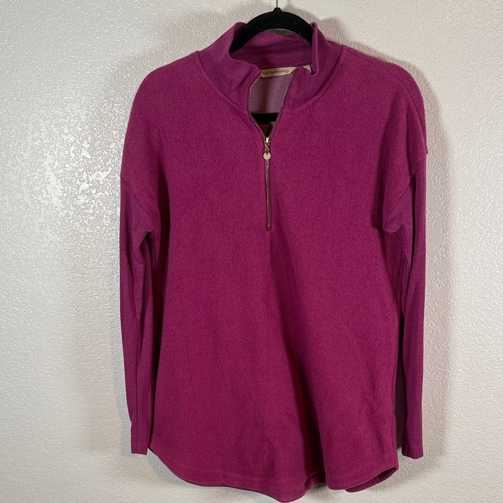 Soft Surroundings Pink Mixed Media Fleece 1/4 Zip Pop Over Top Size Small